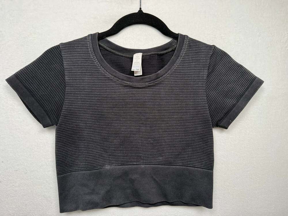 OFFLINE by Aerie Gray Ribbed Seamless Crop Top, Size Small